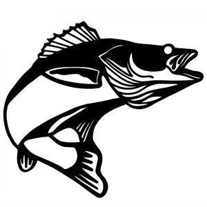 11*9.7CM Walleye Pickerel Fish Cartoon Fun Car Styling Personalized Car Stickers Black Silver C2-0461