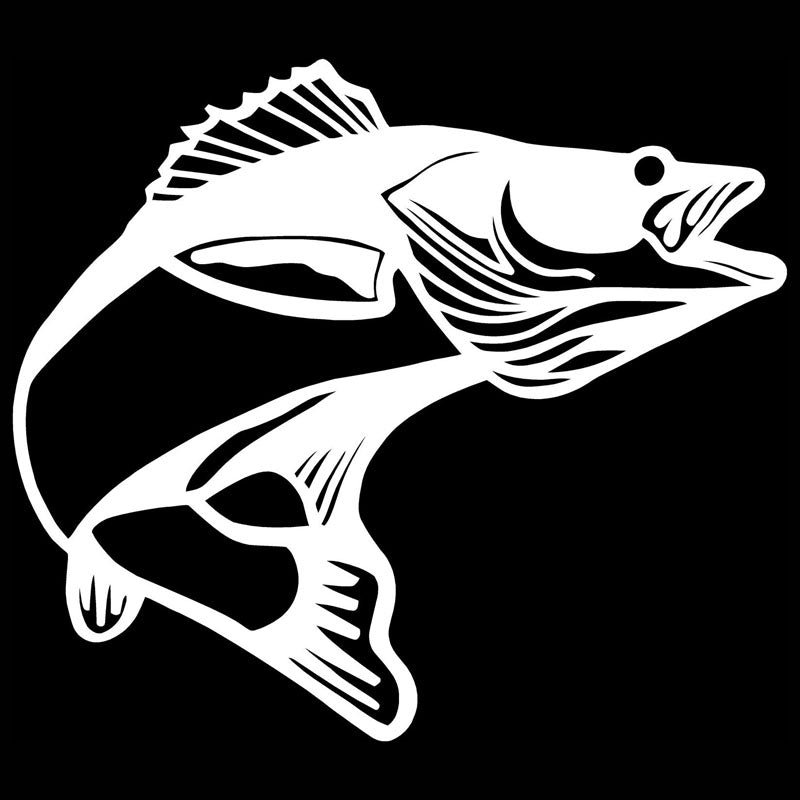 11*9.7CM Walleye Pickerel Fish Cartoon Fun Car Styling Personalized Car Stickers Black Silver C2-0461