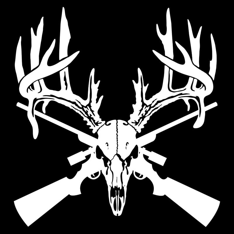 14.3*15.2CM Deer Skull Gun Rifle Hunting Car Styling Fashion Decorative Car Stickers Black/Silver S1-2557