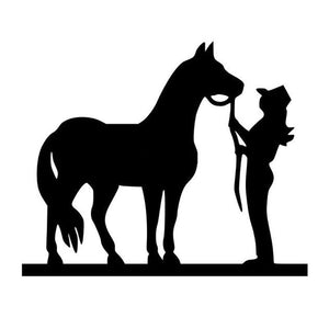 15*12.5CM COWGIRL AND HORSE Car Stickers Motorcycle Decals Car Styling Black/ Silver C2-0221