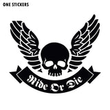 20X17.2CM RIDE OR DIE Skull Wings Ribbon Originality Vinyl Decal  Black/Silver Car Sticker S8-0692