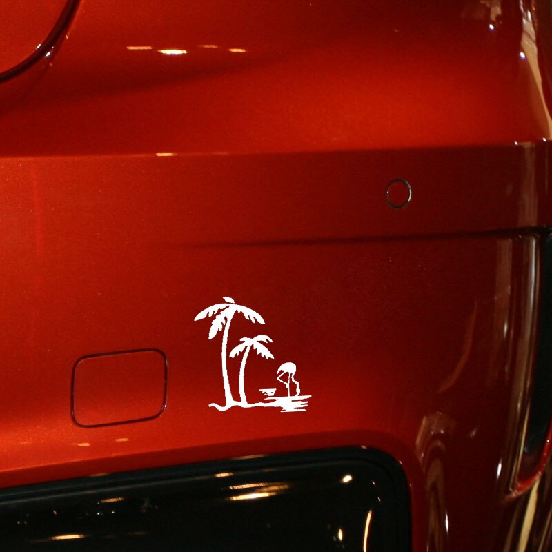 16.2CM*16.6CM Fashion Palm Tree And Flamingo Vinyl Car Sticker Decal Black/Silver Accessories C15-0986