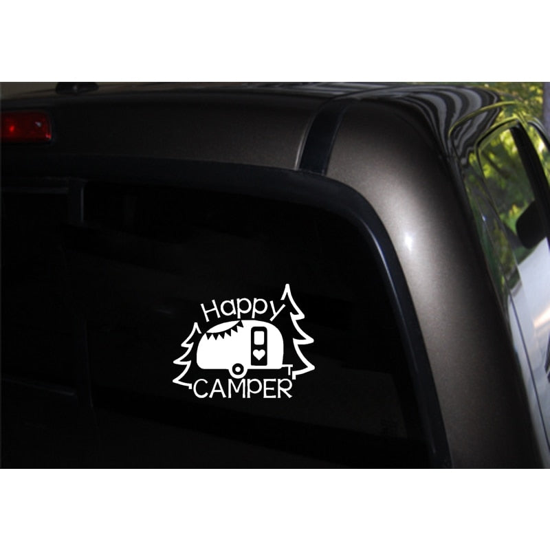16CM*12.9CM Personalized Lettering Art Happy Camper Vinyl Decal Car Sticker Black/Silver C11-1329