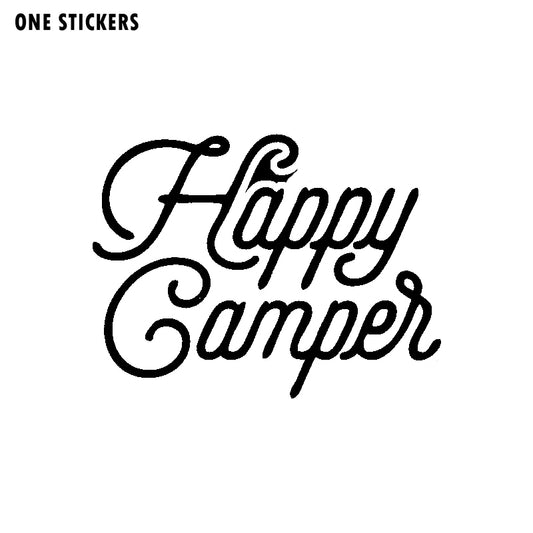 14.8CM*11.2CM Personality Happy Camper Word Art Decal Black Silver Motorcycle Car Sticker Vinyl C11-1339