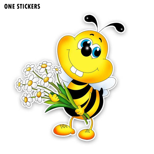 15.3CM*17.6CM The Bees Hold A Bunch Of Flowers Decal PVC Car Sticker Modelling 12-300702