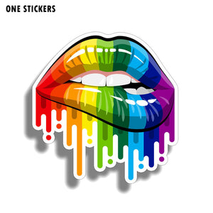 13CM*13.5CM Funny Rainbow Sensual Lips Sticker Sexy Abstract Paint Gay PVC Decal Car Sticker 12-0248