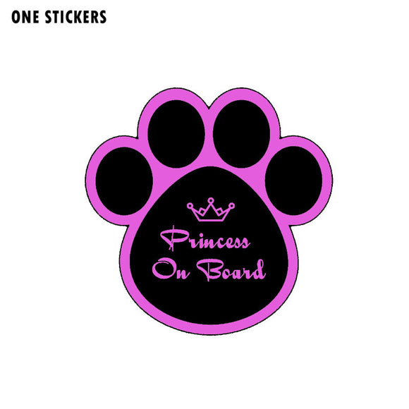 13.9CM*13.8CM Princess On Board Crown Car Sticker Funny Dog Print PVC Decal 12-40456