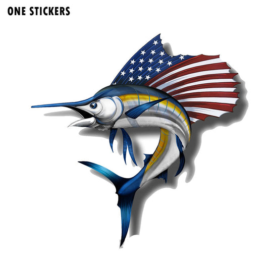 15.4CM*15.7CM Creative USA America Marlin Fish Car Sticker Decal PVC 12-0647